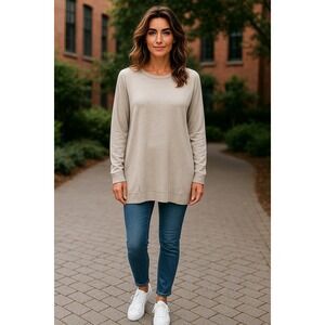 Tan Long Sleeve Tunic Top Casual Everyday Comfort Pullover Sweater